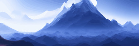 Realistic mountain landscape. Morning panorama of the forest, pine trees and mountain silhouettes.のイラスト素材
