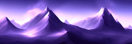 Realistic mountain landscape. Morning panorama of the forest, pine trees and mountain silhouettes.のイラスト素材