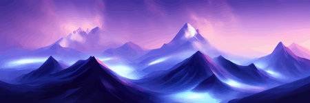 Realistic mountain landscape. Morning panorama of the forest, pine trees and mountain silhouettes.のイラスト素材