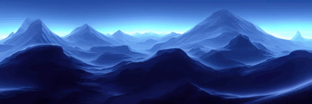 Realistic mountain landscape. Morning panorama of the forest, pine trees and mountain silhouettes.のイラスト素材