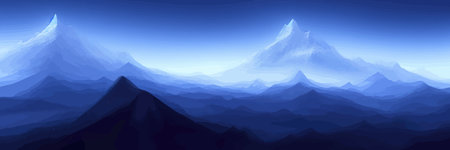 Realistic mountain landscape. Morning panorama of the forest, pine trees and mountain silhouettes.のイラスト素材