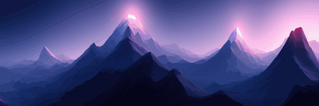 Realistic mountain landscape. Morning panorama of the forest, pine trees and mountain silhouettes.のイラスト素材