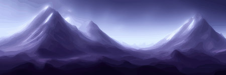 Realistic mountain landscape. Morning panorama of the forest, pine trees and mountain silhouettes.のイラスト素材