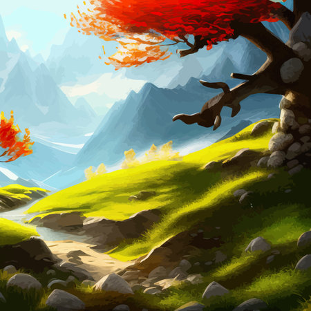 Autumn nature vector illustration, landscape empty backgroundのイラスト素材