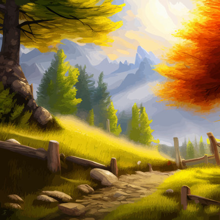 Autumn nature vector illustration, landscape empty backgroundのイラスト素材