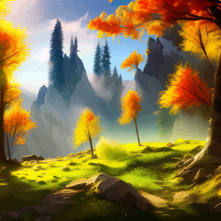 Autumn nature vector illustration, landscape empty backgroundのイラスト素材
