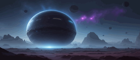 Space digital artwork. Surreal fantasy space. Nebula with planets stars. Science fiction elements....