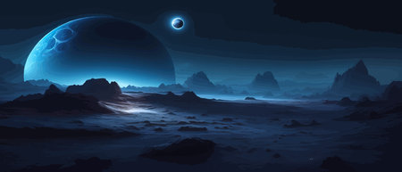 Space digital artwork. Surreal fantasy space. Nebula with planets stars. Science fiction elements....