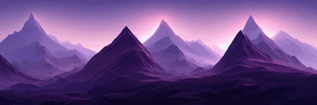 Realistic mountain landscape. Morning panorama of the forest, pine trees and mountain silhouettes.のイラスト素材