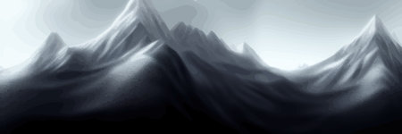 Realistic mountain landscape. Morning panorama of the forest, pine trees and mountain silhouettes.のイラスト素材