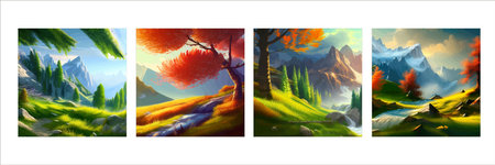 Autumn nature vector illustration, landscape empty backgroundのイラスト素材