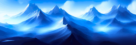 Realistic mountain landscape. Morning panorama of the forest, pine trees and mountain silhouettes.のイラスト素材