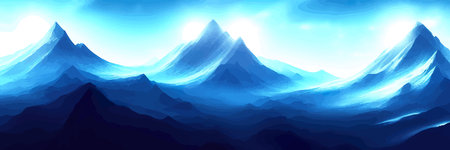 Realistic mountain landscape. Morning panorama of the forest, pine trees and mountain silhouettes.のイラスト素材