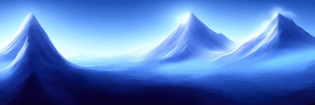 Realistic mountain landscape. Morning panorama of the forest, pine trees and mountain silhouettes.のイラスト素材