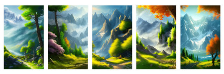 Colorful autumn landscape. Autumn season with red majestic mountains.の写真素材