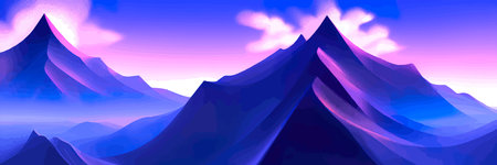 Realistic mountain landscape. Morning panorama of the forest, pine trees and mountain silhouettes.のイラスト素材