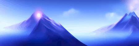 Realistic mountain landscape. Morning panorama of the forest, pine trees and mountain silhouettes.のイラスト素材