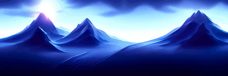 Realistic mountain landscape. Morning panorama of the forest, pine trees and mountain silhouettes.のイラスト素材