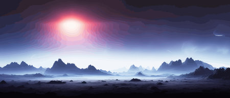 Space digital artwork. Surreal fantasy space. Nebula with planets stars. Science fiction elements. Glowing technologies. Dark colorful universe. Asteroids concept with moons stones vector illustrationのイラスト素材