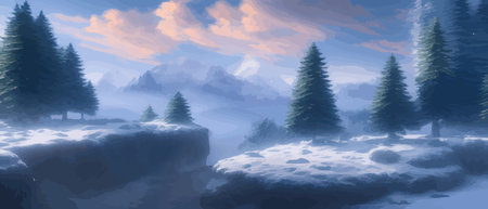 Vector illustration. Flat winter landscape. Snow backgrounds. snowdrifts. snowfall. clear blue sky. Blizzard. snowyのイラスト素材