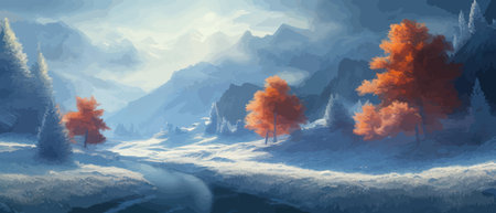 Vector illustration. Flat winter landscape. Snow backgrounds. snowdrifts. snowfall. clear blue sky. Blizzard. snowyのイラスト素材