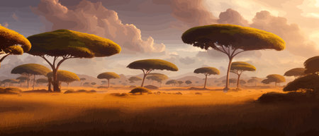 African rainforest. African jungle rainforest panorama with tropical vegetation, exotic fantasy landscape banner vectorのイラスト素材