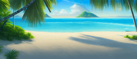 Tropical beach with sun light wave abstract background. Copy space of summer vacation and business travel concept.のイラスト素材