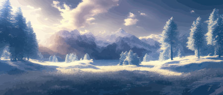 Vector illustration. Flat winter landscape. Snow backgrounds. snowdrifts. snowfall. clear blue sky. Blizzard. snowyのイラスト素材