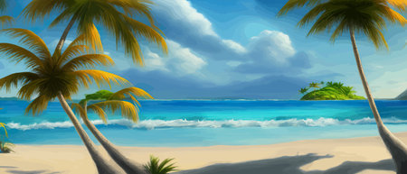 Tropical beach with sun light wave abstract background. Copy space of summer vacation and business travel concept.のイラスト素材
