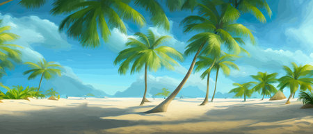 Tropical beach with sun light wave abstract background. Copy space of summer vacation and business travel concept.のイラスト素材