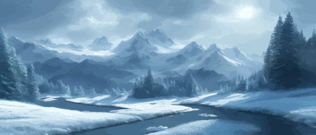 Vector illustration. Flat winter landscape. Snow backgrounds. snowdrifts. snowfall. clear blue sky. Blizzard. snowyのイラスト素材