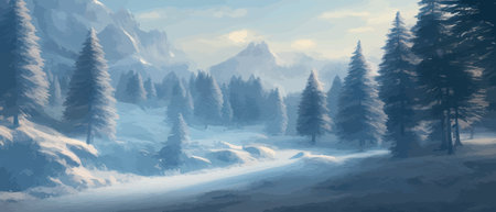 Vector illustration. Flat winter landscape. Snow backgrounds. snowdrifts. snowfall. clear blue sky. Blizzard. snowyのイラスト素材