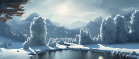 Vector illustration. Flat winter landscape. Snow backgrounds. snowdrifts. snowfall. clear blue sky. Blizzard. snowyのイラスト素材