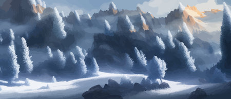 Vector illustration. Flat winter landscape. Snow backgrounds. snowdrifts. snowfall. clear blue sky. Blizzard. snowyのイラスト素材