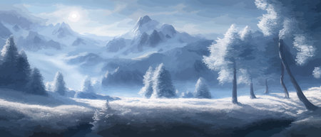 Vector illustration. Flat winter landscape. Snow backgrounds. snowdrifts. snowfall. clear blue sky. Blizzard. snowyのイラスト素材