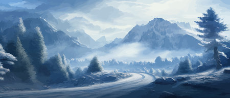 Vector illustration. Flat winter landscape. Snow backgrounds. snowdrifts. snowfall. clear blue sky. Blizzard. snowyのイラスト素材