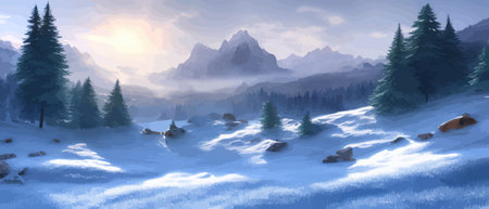Vector illustration. Flat winter landscape. Snow backgrounds. snowdrifts. snowfall. clear blue sky. Blizzard. snowyのイラスト素材