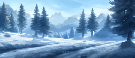 Vector illustration. Flat winter landscape. Snow backgrounds. snowdrifts. snowfall. clear blue sky. Blizzard. snowyのイラスト素材