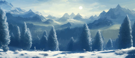 Vector illustration. Flat winter landscape. Snow backgrounds. snowdrifts. snowfall. clear blue sky. Blizzard. snowyのイラスト素材