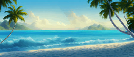 Tropical beach with sun light wave abstract background. Copy space of summer vacation and business travel concept.のイラスト素材