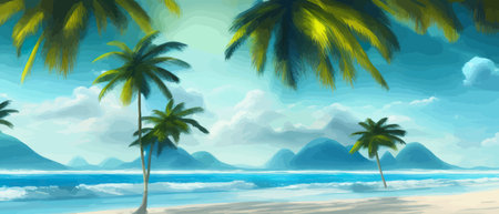 Tropical beach with sun light wave abstract background. Copy space of summer vacation and business travel concept.のイラスト素材