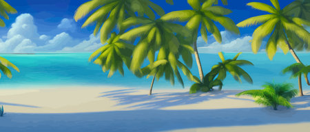 Tropical beach with sun light wave abstract background. Copy space of summer vacation and business travel concept.のイラスト素材