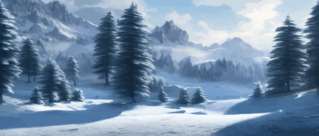 Vector illustration. Flat winter landscape. Snow backgrounds. snowdrifts. snowfall. clear blue sky. Blizzard. snowyのイラスト素材