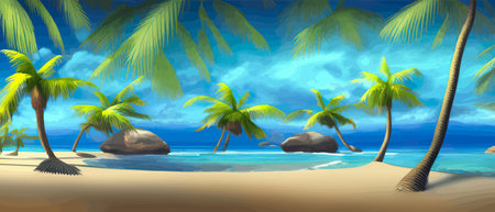 Tropical beach with sun light wave abstract background. Copy space of summer vacation and business travel concept.のイラスト素材