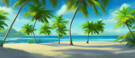Tropical beach with sun light wave abstract background. Copy space of summer vacation and business travel concept.のイラスト素材