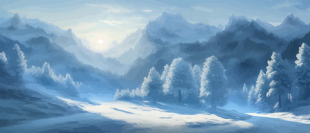 Vector illustration. Flat winter landscape. Snow backgrounds. snowdrifts. snowfall. clear blue sky. Blizzard. snowyのイラスト素材