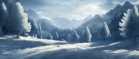 Vector illustration. Flat winter landscape. Snow backgrounds. snowdrifts. snowfall. clear blue sky. Blizzard. snowyのイラスト素材