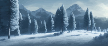Vector illustration. Flat winter landscape. Snow backgrounds. snowdrifts. snowfall. clear blue sky. Blizzard. snowyのイラスト素材