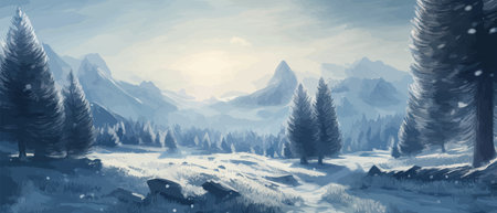 Vector illustration. Flat winter landscape. Snow backgrounds. snowdrifts. snowfall. clear blue sky. Blizzard. snowyのイラスト素材