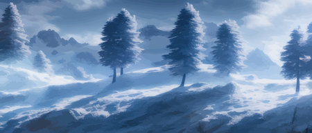Vector illustration. Flat winter landscape. Snow backgrounds. snowdrifts. snowfall. clear blue sky. Blizzard. snowyのイラスト素材
